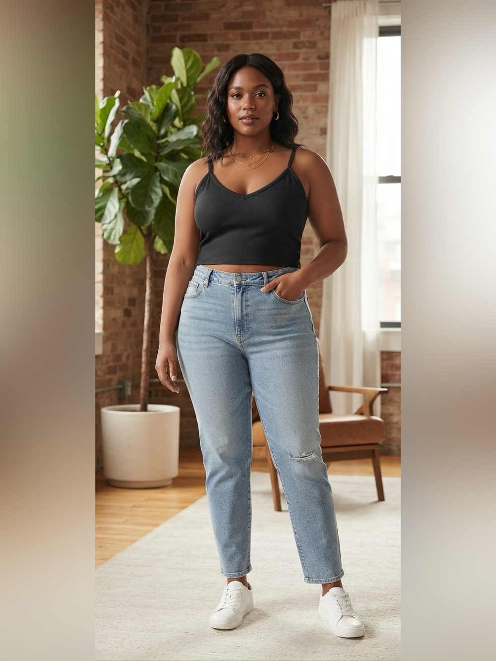 Cider Black Ribbed Cropped Tank, Size 1XL
